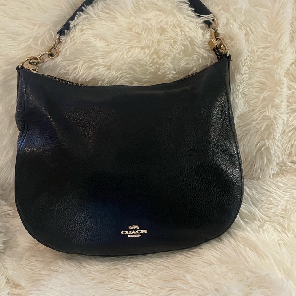 Coach Black Leather Hobo Bag with Gold Hardware